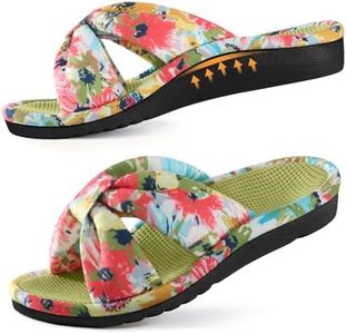 Litfun Orthopedic Arch Support Slippers for Women Comfortable Open Toe Indoor House Slippers Corduroy Cross Bow Bedroom Shoes for Plantar Fasciitis, Green 41
