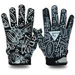 Grav8y Doodle Football Gloves - Doodle Design Football Gloves- Tacky Grip Skin Tight Football Gloves - Pro Elite Super Sticky Receiver Football Gloves - Adult & Youth Sizes (Youth (XS-S), Black)