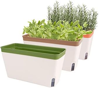 OurWarm Windowsill Herb Planter Box Indoor Set of 3, 10.5 Inch Self Watering Planter Pots with Visual Water Level Window, Plastic Plant Pots for Herbs, Vegetables, Succulents Plants