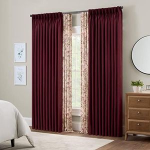 WAVERLY Serendipity 10 Pinch Pleat Light Filtering Rod Pocket Window Curtain for Living Room (1 Panel), 50 in x 84 in, Cabernet