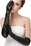 Glamorstar Women's Fashion Warm Over the Elbow 50cm Leather Gloves Black