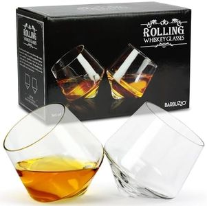 Barbuzzo Rolling Whiskey Glasses, Stemless Tilted Whiskey Glasses That Roll for Better Aeration – Perfect for a Variety of Spirits, Malts, Highballs and Cocktails – Holds 6.3 Ounces, Set of 2