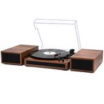 LP&No.1 Vinyl Record Player with Stereo Bookshelf Speakers, 3-Speed Belt-Drive Turntable with Wireless Input Playback Mode, RCA Output, Auto Stop | Mahogany