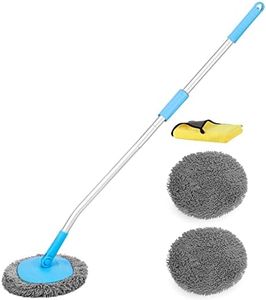 BlueFire 64'' Car Wash Brush Mop, Car Wash Cleaning Mop, 180° Rotatable Wet and Dry Dual Use Cleaning Tool with Long Handle Kit for Washing Detailing Cars Truck, SUV, RV, Trailer(Blue)