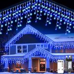 LaiTeny Icicle Outdoor Christmas Lights 10M - White Blue LED Xmas Icicle Light Outside Christma Icicles Lighting Connectable Icicle House Lights 8 Mode Remote…