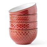 GBHOME Stoneware Cereal Bowls Set for Kitchen, 22 oz Ceramic Soup Bowls with Texture Patterns for Soup, Fruits,Noodle,Chip. Modern Kitchen Bowls House-warming Gift, Set of 4- Burgundy