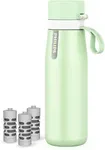 PHILIPS Insulated Stainless Steel Filtered Water Bottle with 3 Philips GoZero Everyday Tap Water Filters BPA Free Transform Tap Water into Healthy Tastier Water Keep Drink Hot/Cold, 18.6 oz, Green