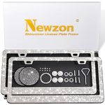 Newzon Rhinestone Bling License Plate Frames for Women Cute- 2 Pack Bedazzled Sparkle Cute Diamond Car License Plate Frame - Glitter Crystal Tag Frame - Crystal Screw Cap - Wonderful Box