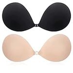 CatoFree Push Up Invisible Bra for Women, 2 Pack Reusable Backless Strapless Sticky Adhesive Bra for Evening Dress-D Cup