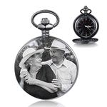 Personalized Pocket Watch with Photo and Text Engraving Watch Vintage Smooth Pocket Watch Classic Watch for Men Women Gift for Birthday Anniversary Father's Day (Black)