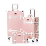 Unitravel 3 Piece Vintage Suitcase Set Faux Leather Retro Spinner Trunk Luggage for Women, Embossed Pink, 27.6 x 15.4 x 8.9 inches, Vintage Luggage Set With Spinner Wheels