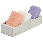 BRIXY Shower Bundle – 1 Bar Shampoo, 1 Bar Conditioner and 1 Bar Body Wash + The Bar Boat Designed to Hold All Three in A Modern Self Draining Soap Tray