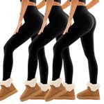 SINOPHANT Fleece Lined Leggings for Women, Soft Elastic High Waisted Thermal Warm Winter Thick Yoga Pants(3Black Fleece Lined, L-XL)