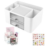 OFFCUP Desk Organiser with Drawer, Plastic Table Organiser, Office Desk Supplies Organizer Desktop Stationary Organiser Storage Pen Holder with 7 Grids for School Office Home (White)