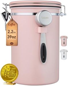 Veken Coffee Canister, 39OZ Large, Airtight Stainless Steel Food Storage Container for 2.2lbs Coffee Beans, Ground, Sugar, Tea, Cookie,Flour, Kitchen Bar Accessories with Date Tracker & Scoop, Pink