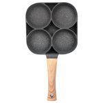 DAYANIDHI Non Stick Non-Stick Egg Fry Pan With Multi-Compartment Section Hole With Wooden Handle | Compatible All Stove Types | Best For Making Omlette/Pancakes/Burger Patty/Bacon (1Piece)