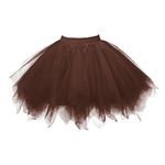 Honeystore Women's Short Vintage Ballet Bubble Puffy Tutu Petticoat Skirt Brown