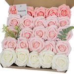 Yekiosok Artificial Flowers Foam Roses 25pcs Shades of Pink Combo Fake Roses with Stems for DIY Wedding Bouquets Bridal Shower Centerpieces Party Tables Home Decorations