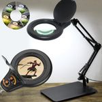 RackydigPro 10X Magnifying Glass with Light and Stand, Head Rotation Button LED Stepless Dimmable Magnifier Light with Dust Cover, Magnifying Desk Lamp Hands Free for Painting Crafts Hobby Sewing