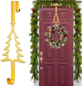 AMOEJOV Wreath Hangers for Front Door, Christmas Tree Over The Door Hooks 15" Metal Front Door Hangers Sturdy Wreath Holder for Xmas Party Festival Front Porch Home Decor