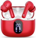 Wireless Earbuds Bluetooth 5.3 Headphones Bass Stereo Ear Buds with Noise Cancelling Mic LED Display in Ear Earphones IP7 Waterproof 36H Playtime for Laptop Pad Phones Sports Workout Red