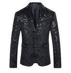 Allthemen Men's Casual Blazer Paisley Jacquard Suit Jackets Slim Fit Floral Print Stylish Blazer Coats Chic Jackets, Black, L