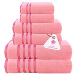 CASA COPENHAGEN Zero Twist, 6 Pieces Set 100% Cotton 0" Twist Towel Set- Pink, 600 GSM, 2 Bath, 2 Hand, 2 Washcloths Made from Egyptian Cotton, Ultra Soft Luxury Towels for Bathroom.