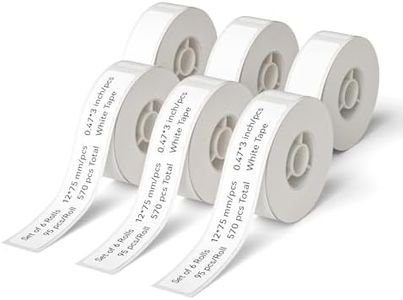Label Maker Tape NIIMBOT D11 6 Rolls Adapted Cable Label Print Paper Standard Laminated Office Labeling Tape Replacement for D11 Handheld Label Machine Oil Proof Waterproof Tearproof (12 * 75WHITE)