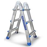 Stanz (TM) 10FT Multi Purpose Step Ladder Aluminum Switchable Ladder, Heavy Duty Commercial Grade Up to 330 Lb Weight Rating Made with Safety Construction