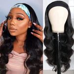 Headband Wig Human Hair Wigs for Black Women 22Inch Human Hair Headband Wigs Body Wave None Lace Front Glueless Brazilian Virgin Hair Wigs Perruque Femme Humain Naturel Machine Made Wear and Go Wigs 150% Density