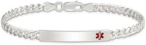 925 Sterling Silver Medical Alert Curb Link Name Bar Identification ID Bracelet 7.5 inch