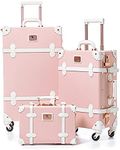 Unitravel 3 Piece Vintage Suitcase Set Faux Leather Retro Spinner Trunk Luggage for Women, Embossed Pink, 27.6 x 15.4 x 8.9 inches, Vintage Luggage Set With Spinner Wheels