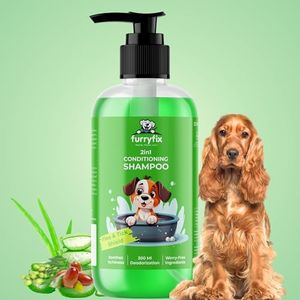 Furryfix Anti Ticks and Fleas 2 in 1 Conditioning Shampoo for Dogs and Cats, 300ml, Anti-Fungal, Antibacterial, Antiseptic, pH Balanced & Cruelty Free Pet Shampoo for All Types of Cats and Dogs