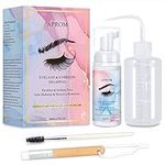 Eyelash Extension Cleanser Lash Mousse Lash Shampoo, Natural Lashes Makeup & Mascara Remover Professional & Self, Paraben & Sulfate Free Safe Eyelid Foaming Cleanser with Rinse Bottle Brush