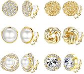 HAIAISO 6 Pairs Clip On Earrings Cubic Zirconia Pearl Twist Knot Clip On Earrings Non Pierced for Women Girls Clip Earrings Set