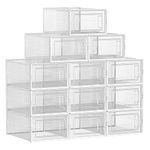 SONGMICS Shoe Boxes, Pack of 12 Stackable Shoe Storage Organisers, Foldable and Versatile for Sneakers, Fit up to UK Size 11, Transparent and White LSP12SWT