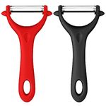 AUAUY 2Pcs Potato Peeler, Y-Shaped Swivel Vegetable Peeler, Fruit Peeler for Kitchen, Non-Slip Grip Peeler, Ergonomic Handle Sharp Blade Stainless Steel Peeler（Black, Red）