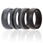 ROQ Silicone Ring for Men, 4 Pack Silicone Rubber Band - Black with Thin Grey Stripe, Size 10