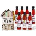 Thoughtfully Gifts, The Good Hurt Fuego: A Hot Sauce Gift Set for Hot Sauce Lover's, Sampler Pack of 7 Different Hot Sauces Inspired by Exotic Flavors and Peppers from Around the World