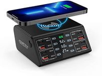 USB Charger, ASOMETECH 100W 8 Port Multiple USB Charging Station with 4 Quick Charge 3.0, 4 USB C PD Port, Wireless Charger, LCD Display Fast USB Charging Hub for iPhone 13 12 iPad Samsung and More