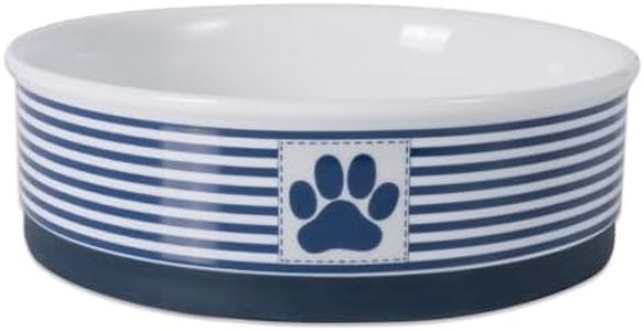 Bone Dry DII Paw Patch & Stripes Ceramic Pet Bowl for Food & Water with Non-Skid Silicone Rim for Dogs and Cats (Large - 7.5" Dia x 4"H) Nautical Blue