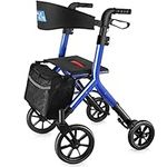 WALK MATE Rollator Walkers for Taller with Padded Widen Backrest Seat-10 Inch Front Wheels Wire-Hidden Rollator Walker for Seniors, Compact Folding Design Lightweight Mobility Walking Aid, Blue