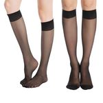 EGEKTBH 2 Pairs Women’s Knee-high Socks Elastic Fine Knee Socks with Reinforced Toe Smooth & Soft (Adult, Black)