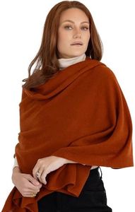 Velanio Cashmere 100% Cashmere Knitted Wrap Shawl Extra Large Scarf Stole (Rust)