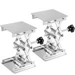 ZOENHOU 2 PCS 4 x 4 Inch Lab Jack Scissor Stand Lifting Platform, Stainless Steel Laboratory Support Jack Platform with Black Hand Wheel, Manual Control Lab Lift Stand Table, Expandable 50mm to 150mm