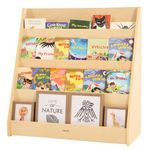 Single-Sided Bookshelf, Wooden Bookshelf, 4-Layer Toddler Bookshelf, Children's Magazine Storage Shelf, Ideal for Playrooms, Bedrooms, Study Rooms, Living Rooms, Nurseries and Classrooms