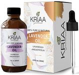 KRIAA Goodness Lavender Essential Oil 4oz with Dropper - Pure & Organic Aromatherapy for Diffuser, Spray, Soap, Massage, Candles, Body Wash, Shower Steamers, and Multi-Use Fragrance Huile Essentielle