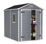 Keter Manor Outdoor Plastic Garden Storage Shed, Grey, 6 x 8 ft