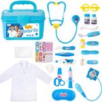 Liberry Toy Doctor Kit for Toddlers 3 4 5 Years Old, Kids Doctor Play Set for Girls Boys Gift, Pretend Play Medical Kit with Stethoscope & Dress Up Costume for Christmas Birthday Halloween Blue