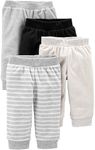 Simple Joys by Carter's Baby 4-Pack Fleece Pants, Black/Ivory/Light Grey/White Stripes, 6-9 Months (Pack of 4)